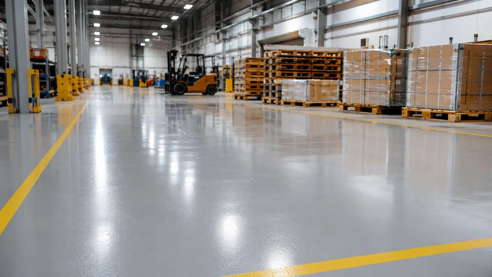 Piso de epóxi Hazzin aplicado em ambiente industrial com acabamento uniforme