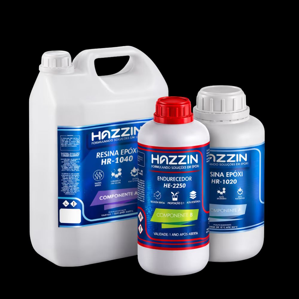Kit do sistema de resina epóxi HE2250 da Hazzin — embalagens de resina HR e endurecedor HE de baixa espessura