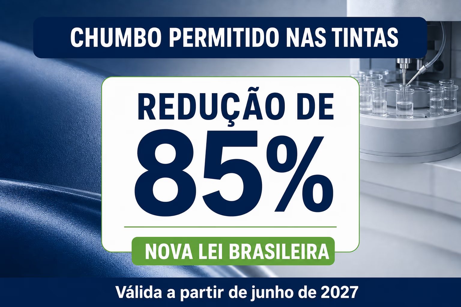 Infográfico informando redução de 85% do chumbo permitido nas tintas pela nova lei brasileira