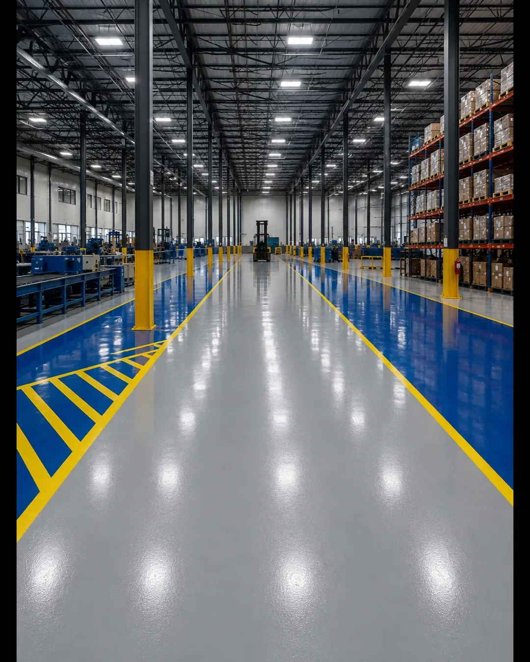 Sistema epóxi bicomponente Hazzin — kit A+B sobre piso industrial em galpão