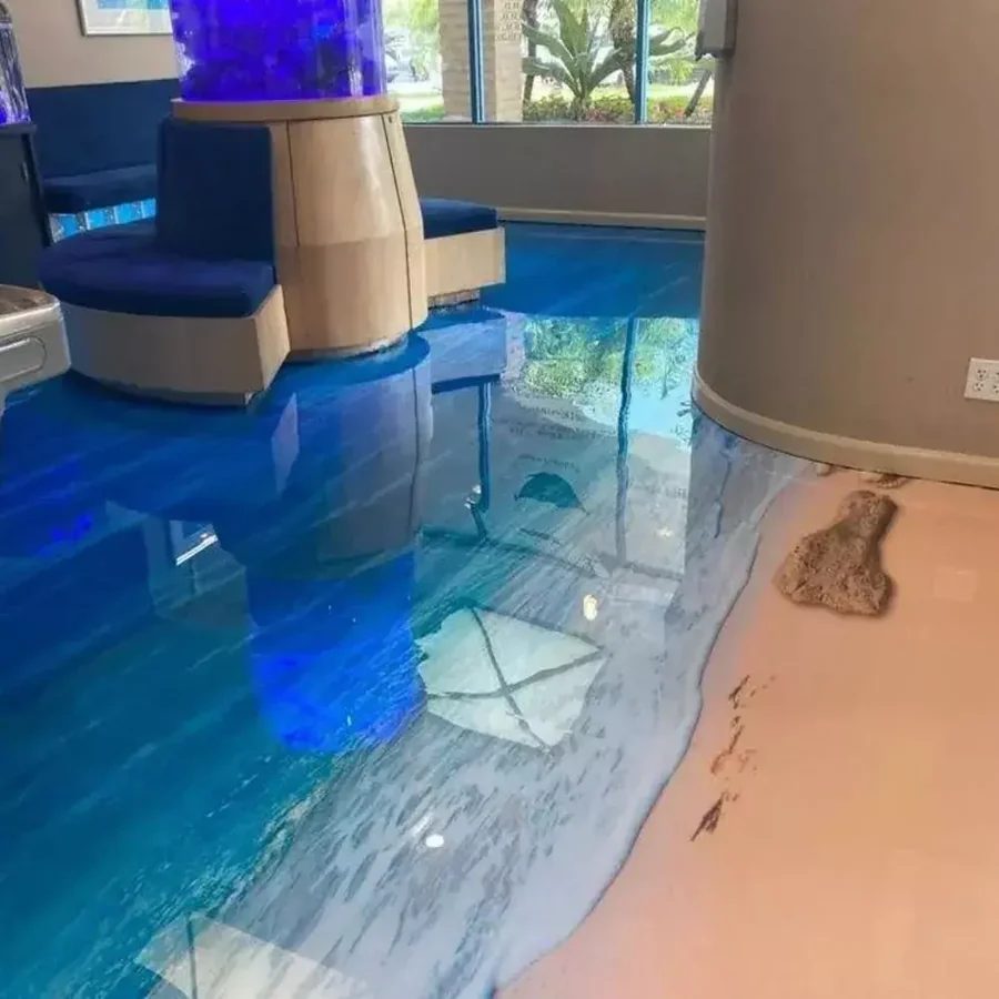 Piso de porcelanato líquido 3D com efeito de profundidade